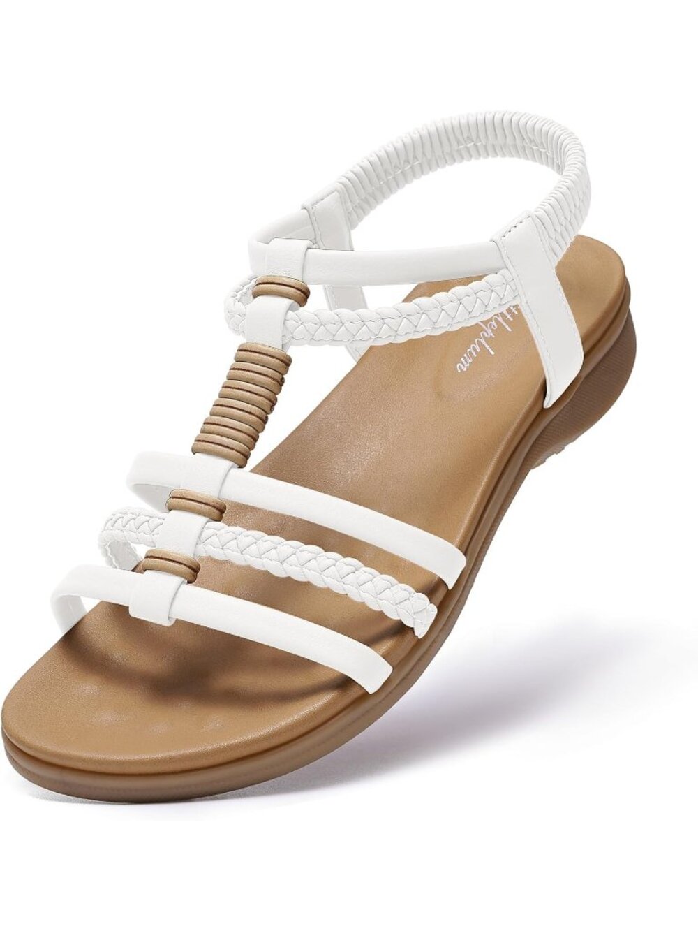 Women's Retro White Comfy Elastic Handmade Braided Gladiator Flat Sandal Shoes